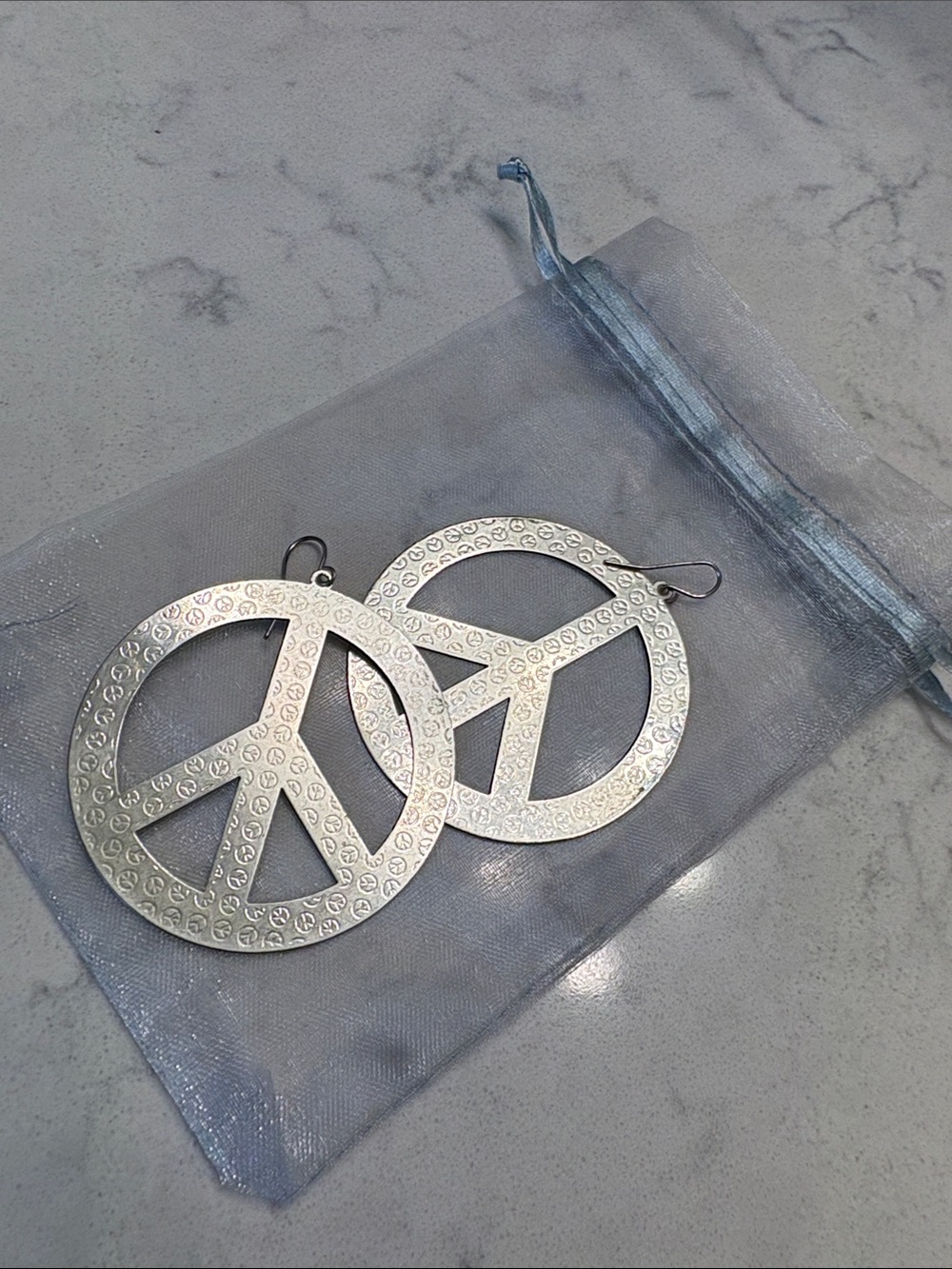 Silver Peace Sign Dangle Earrings